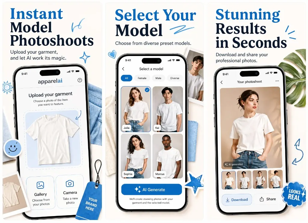 AI app screenshot generator output with cohesive visual direction